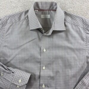 Eton Dress Shirt Mens 16 41 Brown Blue Micro Check Contemporary Fit Long Sleeve